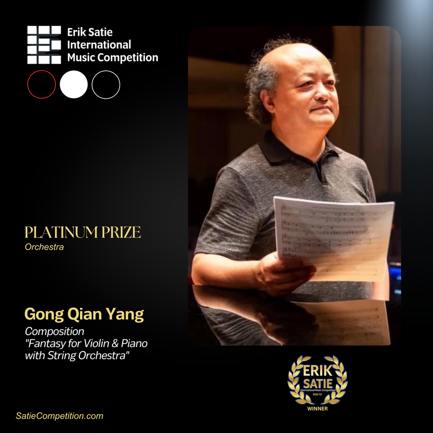 Erik Satie International Music Competition Platinum Prize poster for Gong Qian Yang